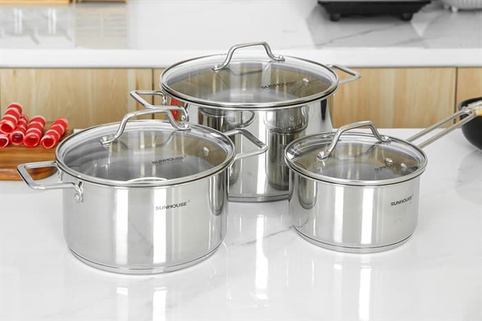 Ảnh Bộ nồi quánh inox 5 đáy nắp kính Sunhouse SHG601