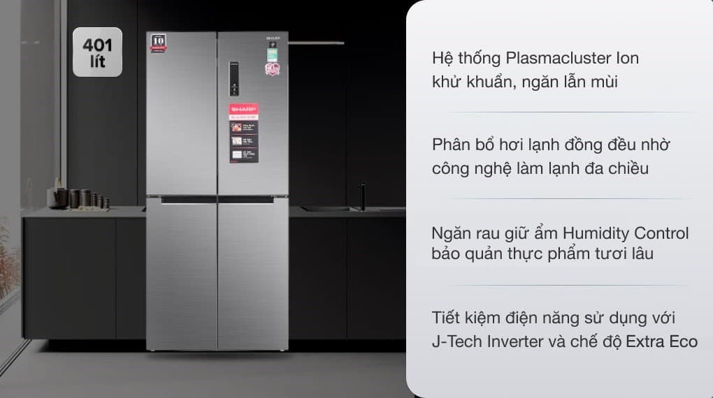 Ảnh Tủ lạnh Sharp Inverter 401 lít Multi Door SJ-FXP480V-SL