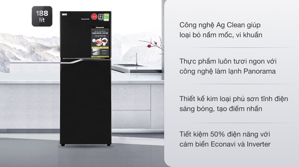 Ảnh Tủ lạnh Panasonic Inverter 188 lít NR-BA229PKVN