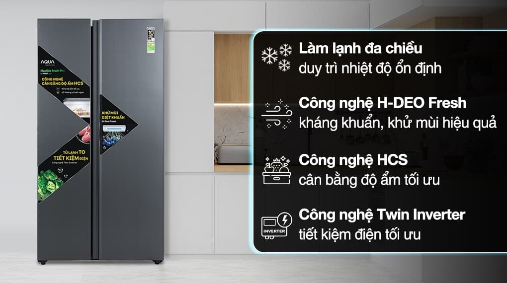 Ảnh Tủ lạnh Aqua Inverter 646 lít Side By Side AQR-S682XA(SLB)