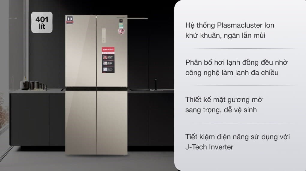 Ảnh Tủ lạnh Sharp Inverter 401 lít Multi Door SJ-FXP480VG-CH