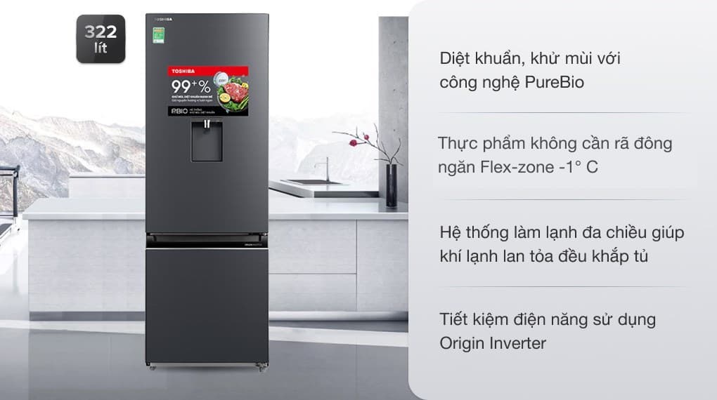 Ảnh Tủ lạnh Toshiba Inverter 322 lít GR-RB405WE-PMV(06)-MG