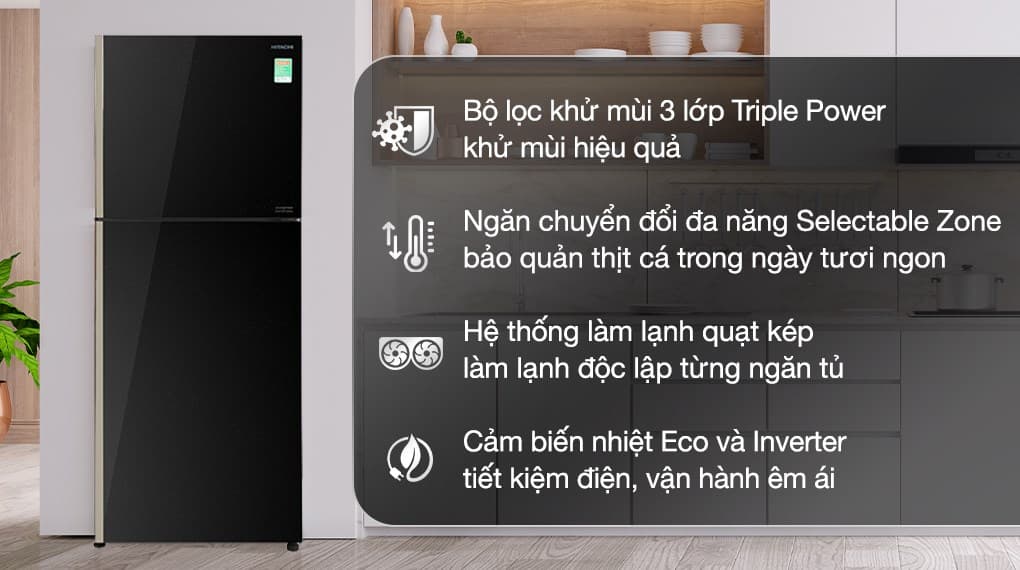 Ảnh Tủ lạnh Hitachi Inverter 339 lít R-FVX450PGV9 GBK