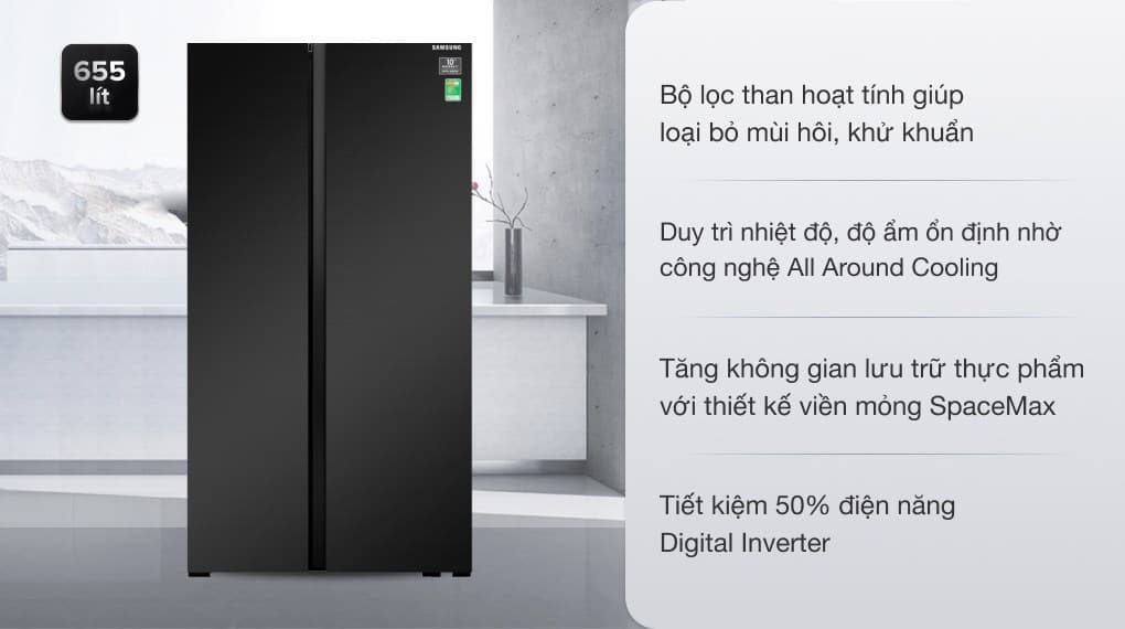 Ảnh Tủ lạnh Samsung Inverter 655 lít Side By Side RS62R5001B4/SV