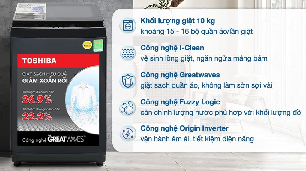 Ảnh Máy giặt Toshiba Inverter 10 kg AW-DM1100PV(KK)