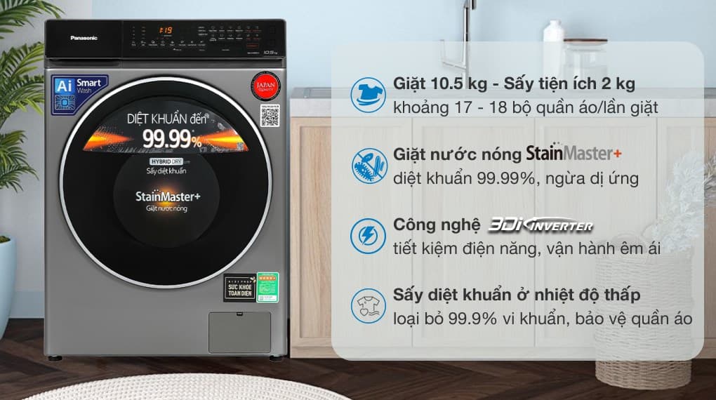 Ảnh Máy giặt Panasonic Inverter giặt 10.5 kg - sấy tiện ích 2 kg NA-V105FC1LV