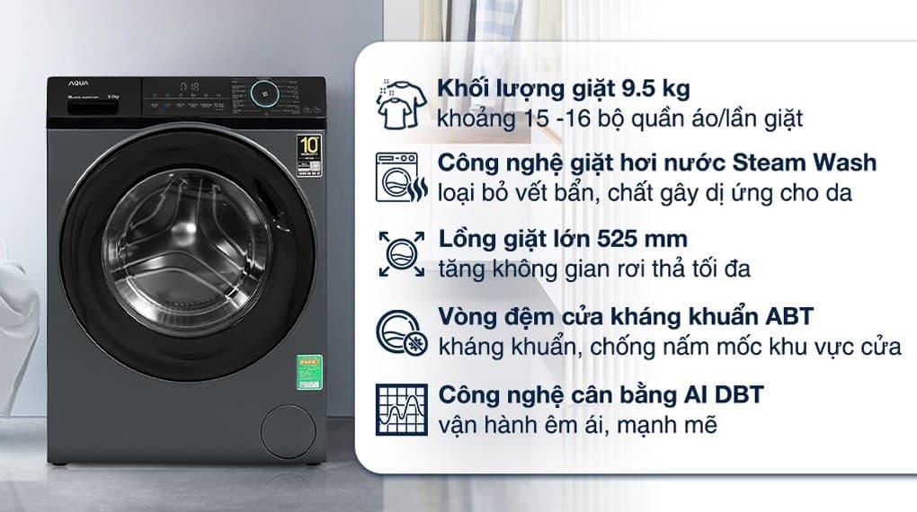 Ảnh Máy giặt Aqua Inverter 9.5 kg AQD-A952J BK