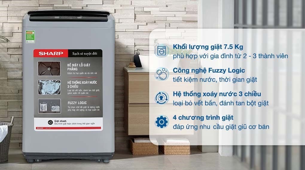 Ảnh Máy giặt Sharp 7.5 Kg ES-Y75HV-S