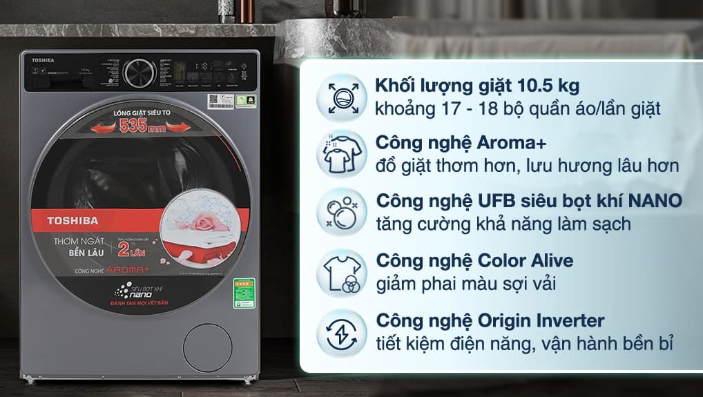 Ảnh Máy giặt Toshiba Inverter 10.5 kg TW-T25BU115MWV(MG)