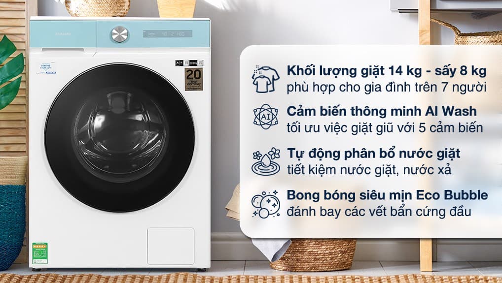 Ảnh Máy giặt sấy Samsung Bespoke AI Inverter giặt 14 kg - sấy 8 kg WD14BB944DGMSV