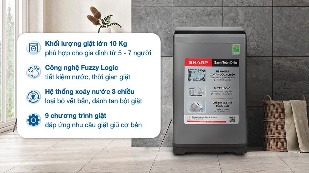 Ảnh Máy giặt Sharp 10 kg ES-W10NV-GY