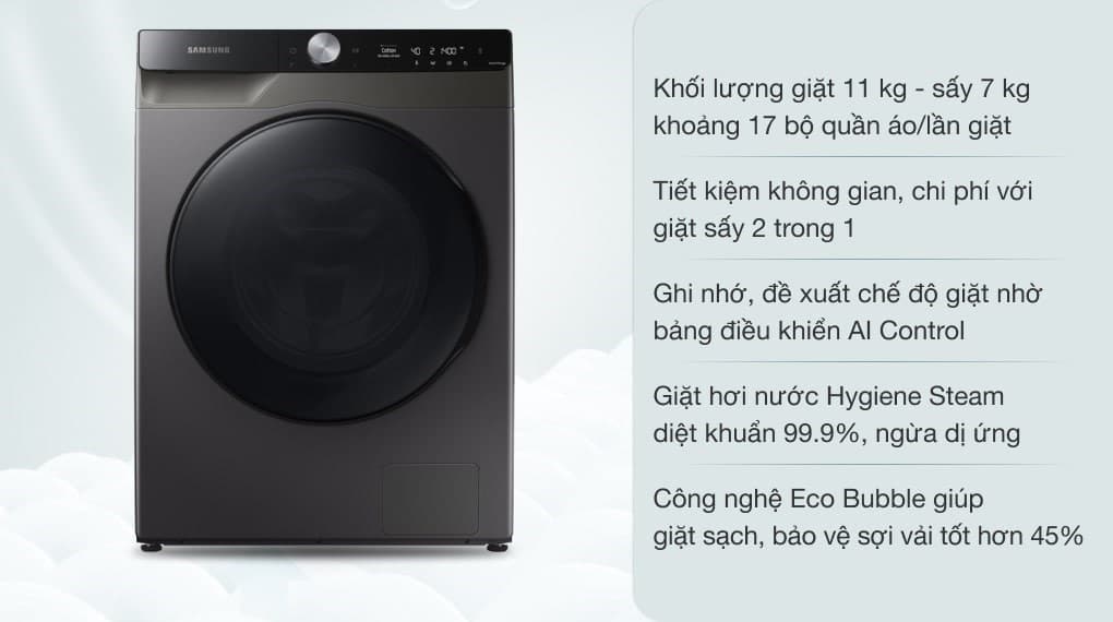 Ảnh Máy giặt sấy Samsung AI Ecobubble Inverter giặt 11 kg - sấy 7 kg WD11T734DBX/SV