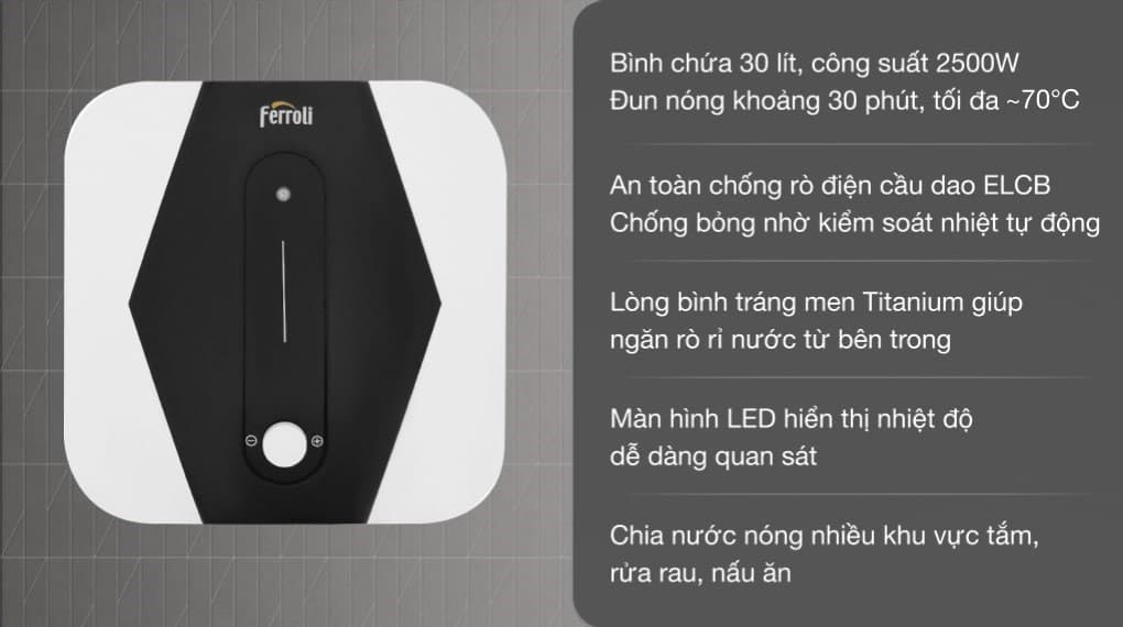 Ảnh Máy nước nóng gián tiếp Ferroli 30 lít 2500W MIDO SQ