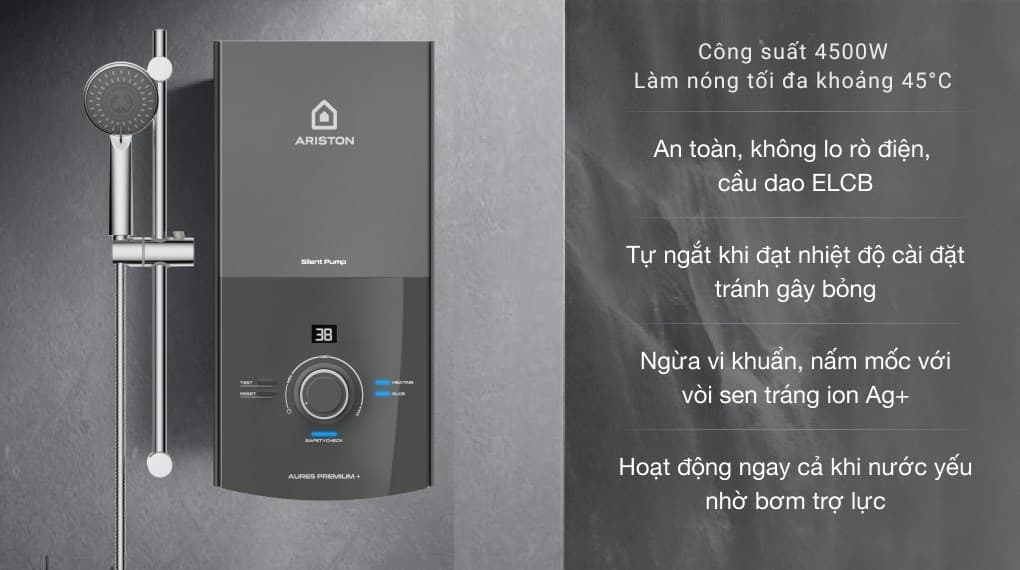 Ảnh Máy nước nóng trực tiếp Ariston 4500W AURES PREMIUM+ 4.5P