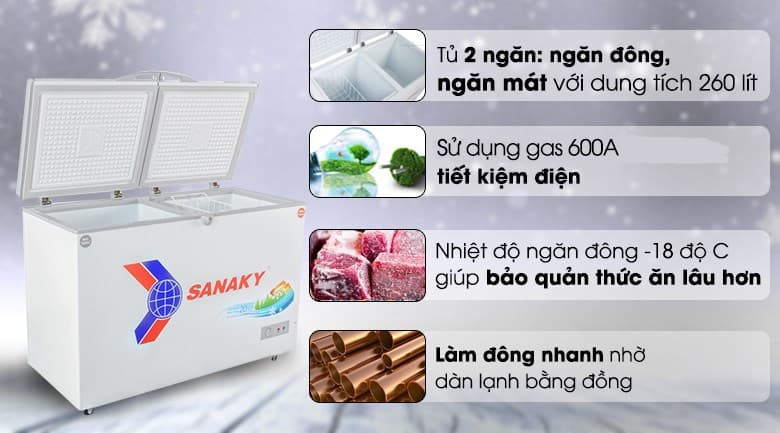 Ảnh Tủ đông Sanaky 260 lít VH-3699W1