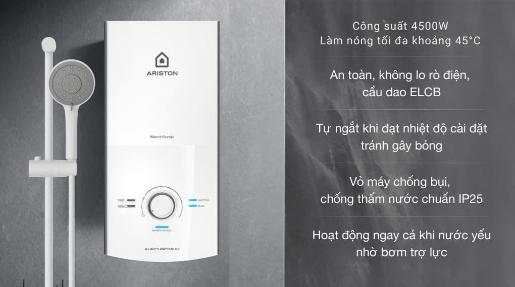 Ảnh Máy nước nóng trực tiếp Ariston 4500W AURES PREMIUM 4.5P PEARL