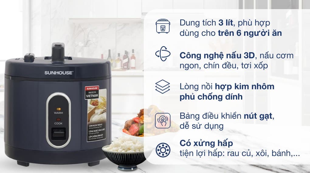 Ảnh Nồi cơm nắp gài Sunhouse 3 lít SHD8309