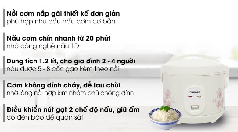 Ảnh Nồi cơm nắp gài Kangaroo 1.2 lít KG12RC1