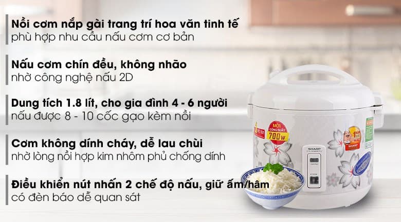 Ảnh Nồi cơm nắp gài Sharp 1.8 lít KS-N182ETV