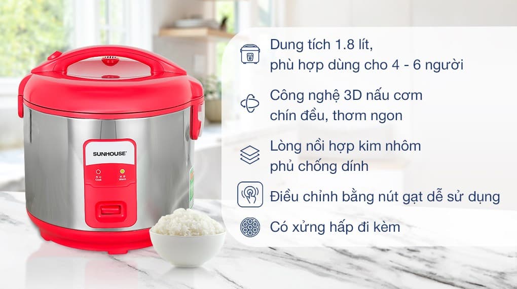Ảnh Nồi cơm nắp gài Sunhouse 1.8 lít SH18S