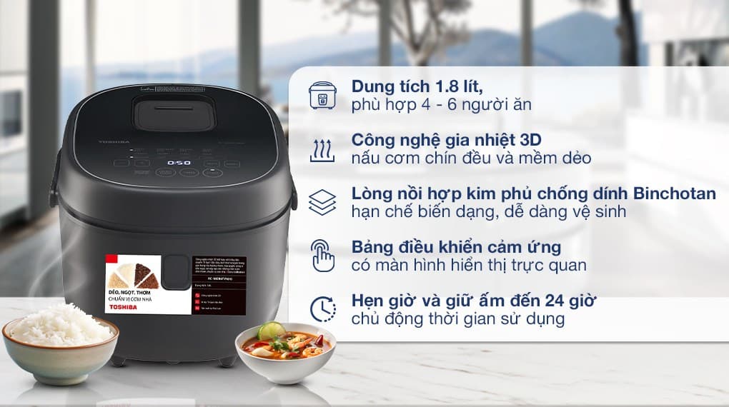 Ảnh Nồi cơm điện tử Toshiba 1.8 lít RC-18DR4TVN(H) - Xám đậm