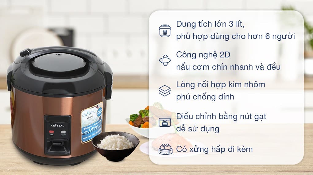 Ảnh Nồi cơm nắp gài Crystal 3 lít NCG3001