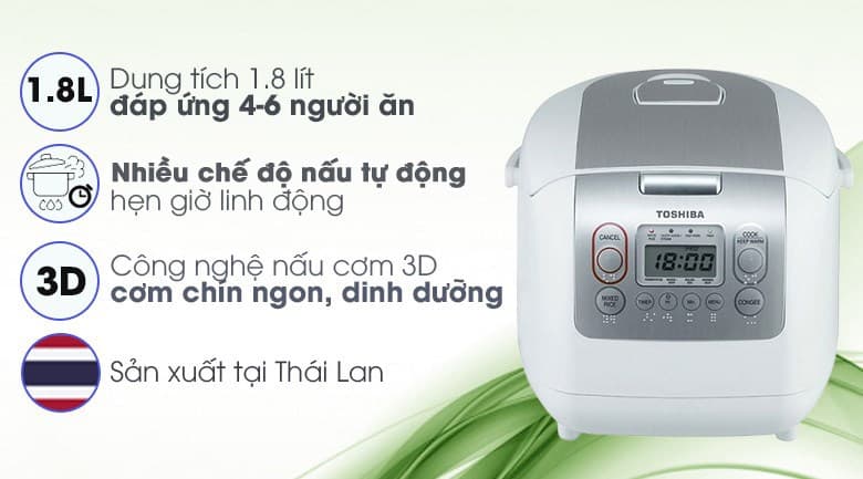 Ảnh Nồi cơm điện tử Toshiba 1.8 lít RC-18NMFVN(WT)