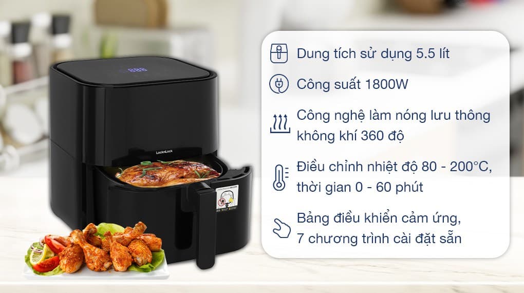 Ảnh Nồi chiên không dầu Lock&Lock EJF996BLK 5.5 lít