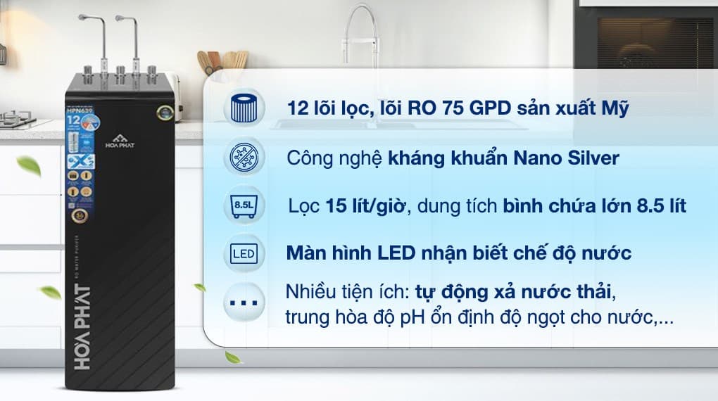 Ảnh Máy lọc nước RO nóng nguội lạnh Hòa Phát HPN639 12 lõi
