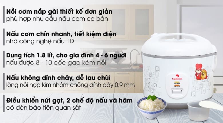 Ảnh Nồi cơm nắp gài Happycook 1.8 lít HCJ-1822