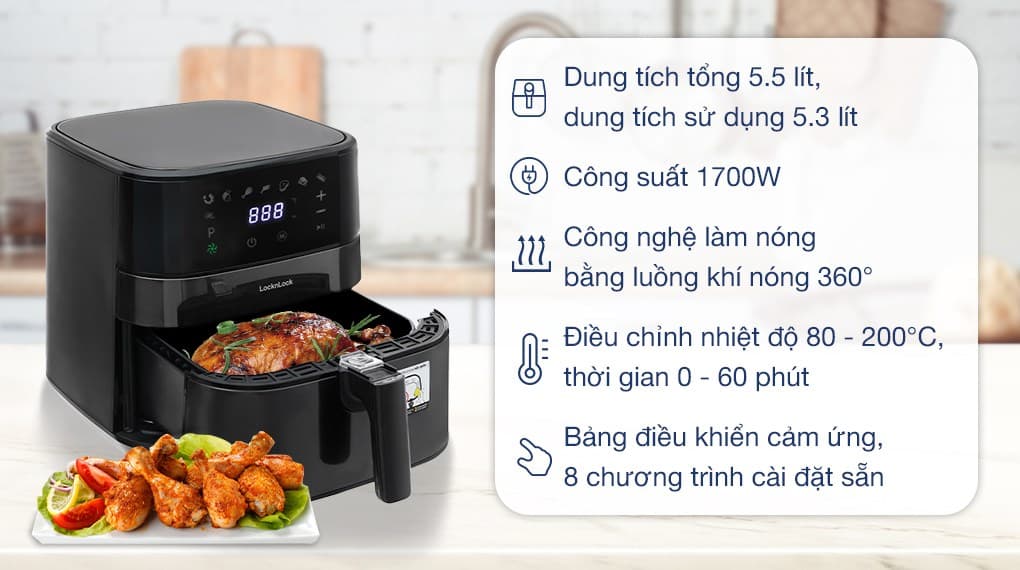 Ảnh Nồi chiên không dầu Lock&Lock EJF284BLK 5.5 lít