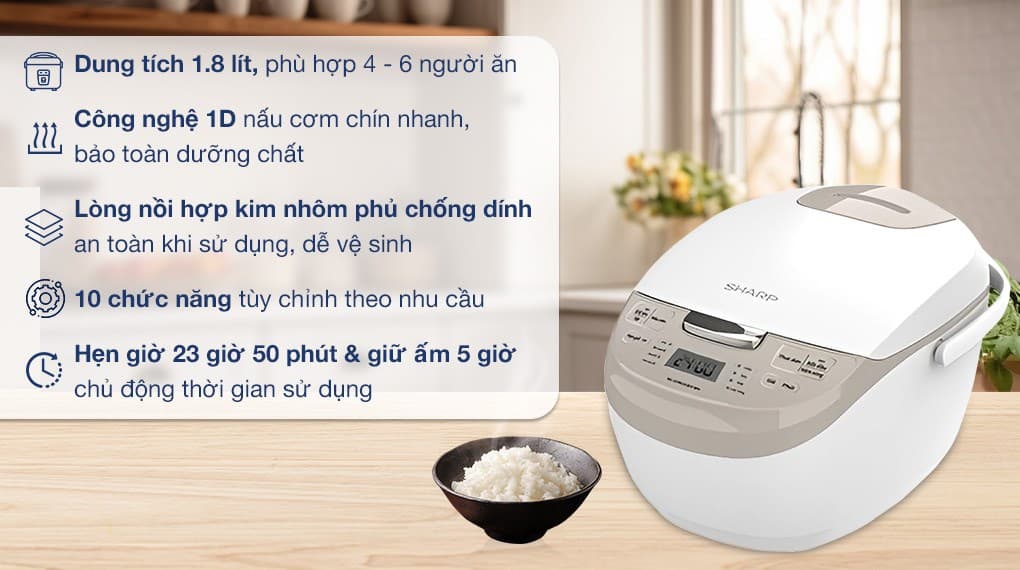 Ảnh Nồi cơm điện tử Sharp 1.8 lít KS-COM191EV-WH