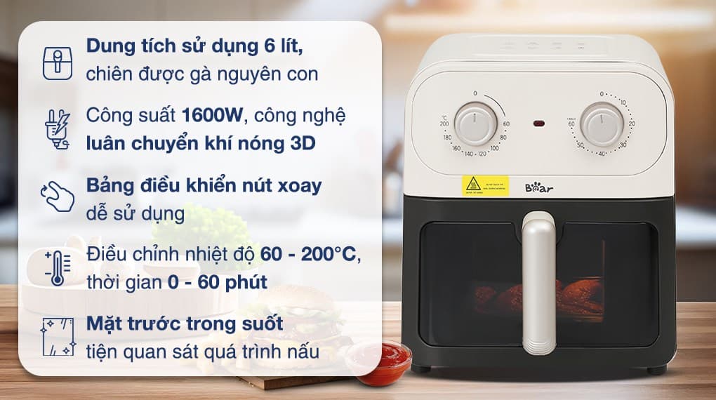 Ảnh Nồi chiên không dầu Bear BAF-P63W1 6 lít