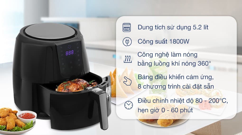 Ảnh Nồi chiên không dầu Lock&Lock EJF357BLK 5.2 lít