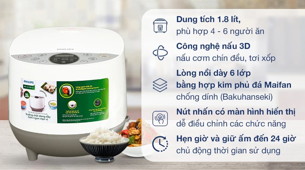 Ảnh Nồi cơm điện tử Philips 1.8 lít HD4515/55