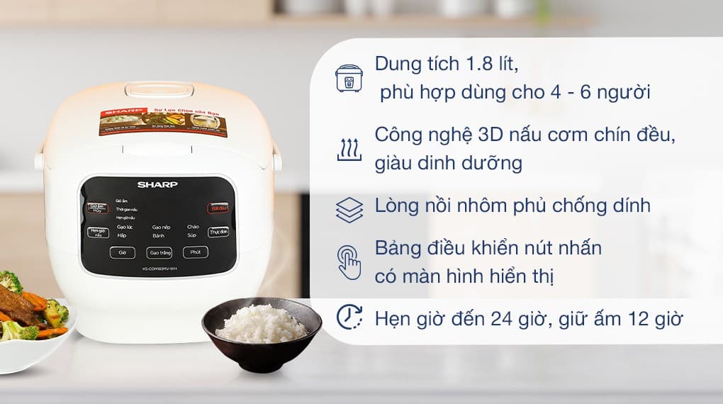 Ảnh Nồi cơm điện tử Sharp 1.8 lít KS-COM183MV-WH