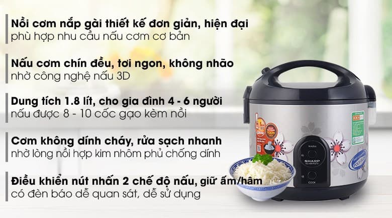 Ảnh Nồi cơm nắp gài Sharp 1.8 lít KS-NR191STV