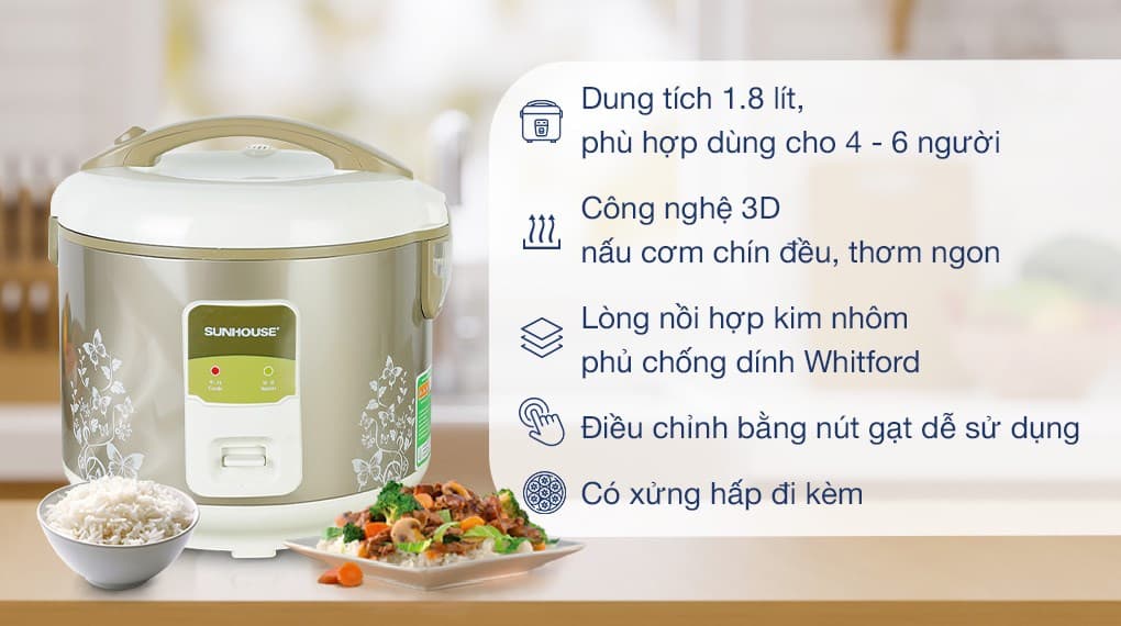 Ảnh Nồi cơm nắp gài Sunhouse 1.8 lít SHD 8616