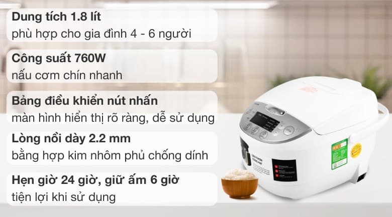 Ảnh Nồi cơm điện tử Toshiba 1.8 lít RC-18DH2PV(W)