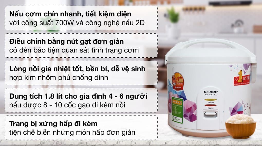 Ảnh Nồi cơm nắp gài Sharp 1.8 lít KS-18TJV