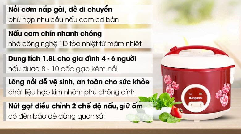 Ảnh Nồi cơm nắp gài Kangaroo 1.8 lít KG378H