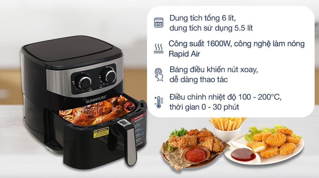 Ảnh Nồi chiên không dầu Sunhouse SHD4062 6 lít
