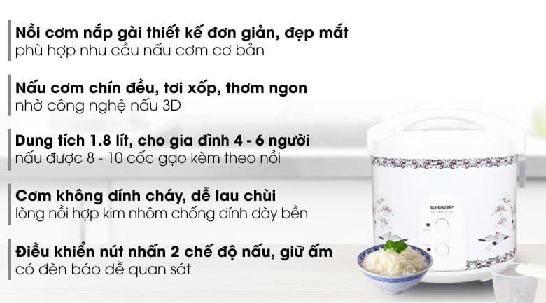 Ảnh Nồi cơm nắp gài Sharp 1.8 lít KS-183TJV-CR