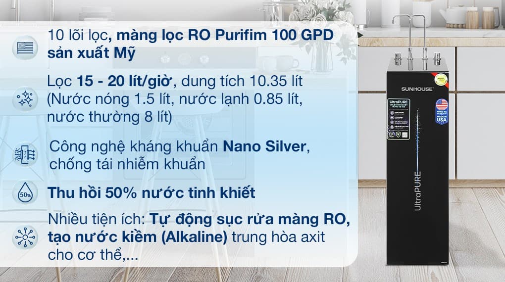 Ảnh Máy lọc nước RO nóng nguội lạnh Sunhouse UltraPURE SHA76210KL 10 lõi