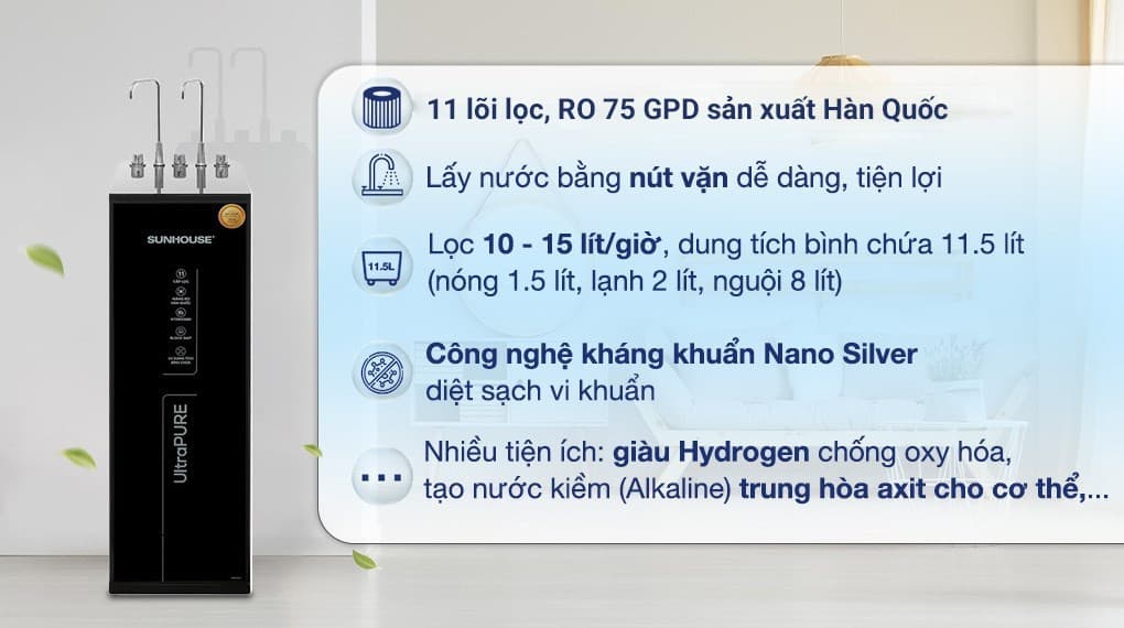 Ảnh Máy lọc nước RO nóng nguội lạnh Sunhouse UltraPURE SHA76623KL 11 lõi