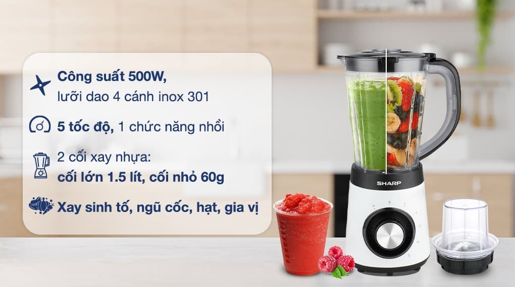 Ảnh Máy xay sinh tố đa năng Sharp EM-S155PV-WH