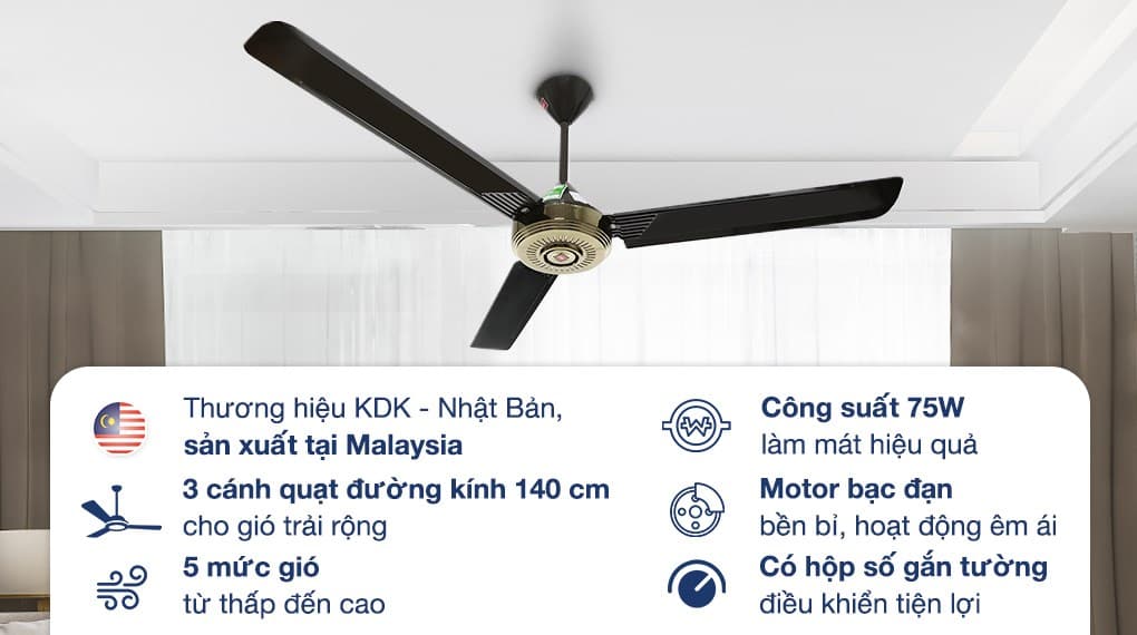 Ảnh Quạt trần KDK 3 cánh N56YG(BB) 75W