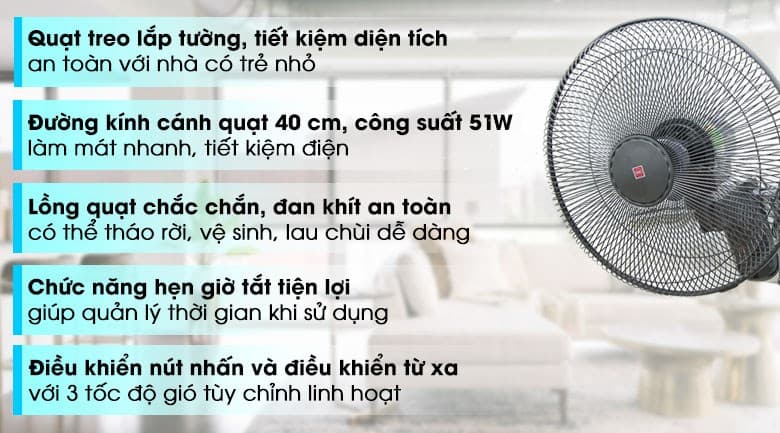 Ảnh Quạt treo tường KDK 3 cánh M40M 51W