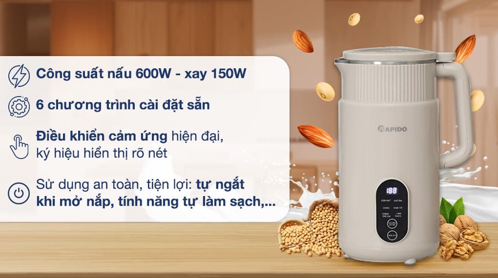 Ảnh Máy làm sữa hạt đa năng Rapido RHB-500DW xám