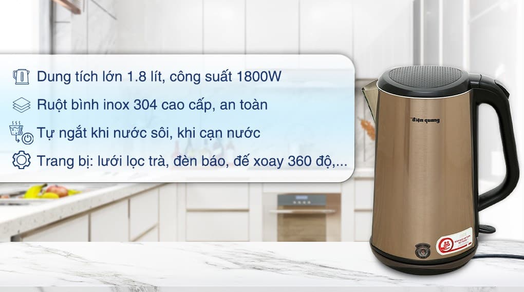 Ảnh Bình đun siêu tốc Điện Quang 1.8 lít ĐQ EKT08 1818 GO